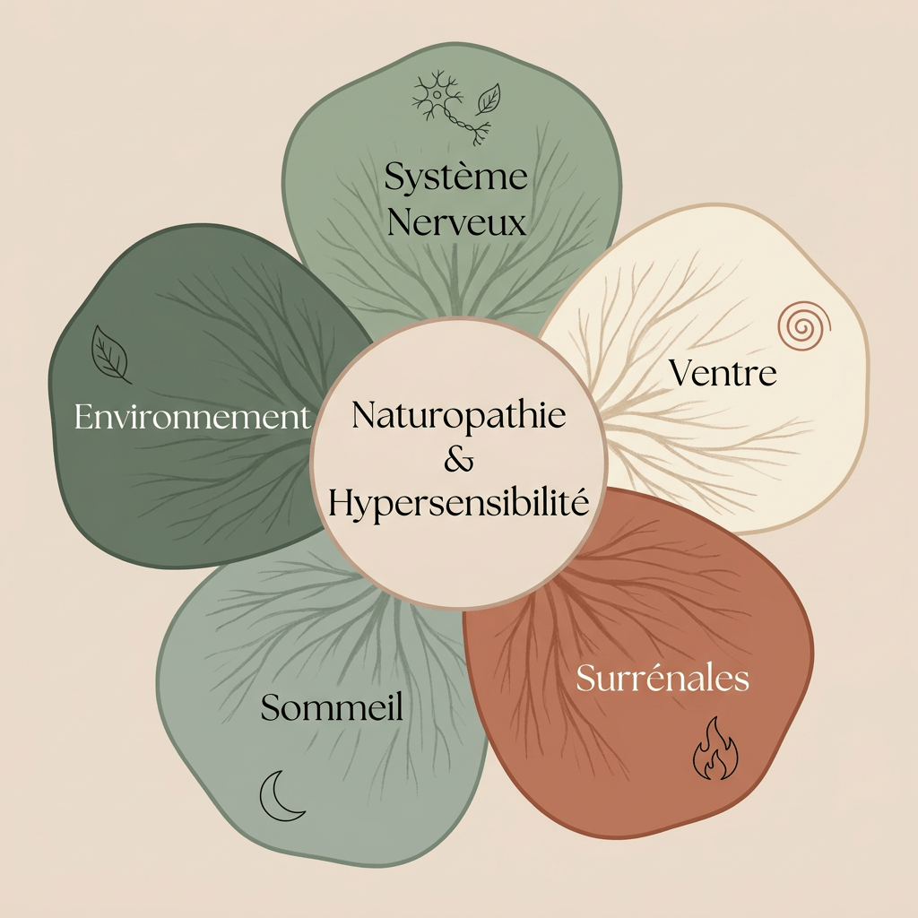 Les 5 piliers de la naturopathie pour hypersensibles : système nerveux, ventre, surrénales, sommeil, environnement