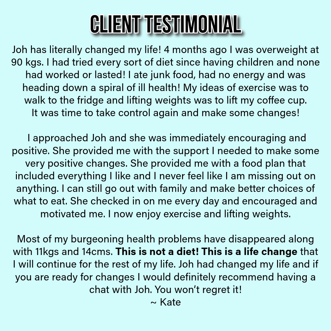 client testimonial above - woman over 40 achieving weight loss results through online fitness coaching