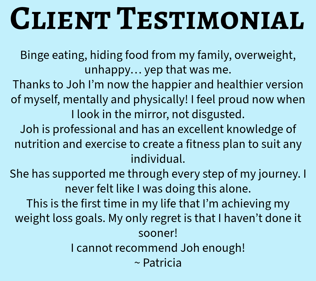 client testimonial above - woman over 40 achieving weight loss results through online fitness coaching
