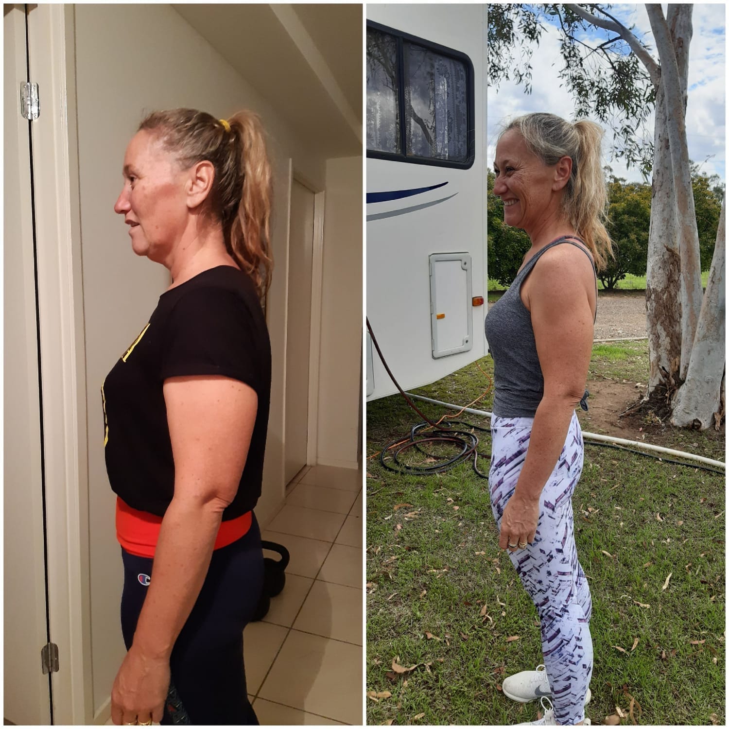 woman over 40 achieving weight loss results through online fitness coaching 