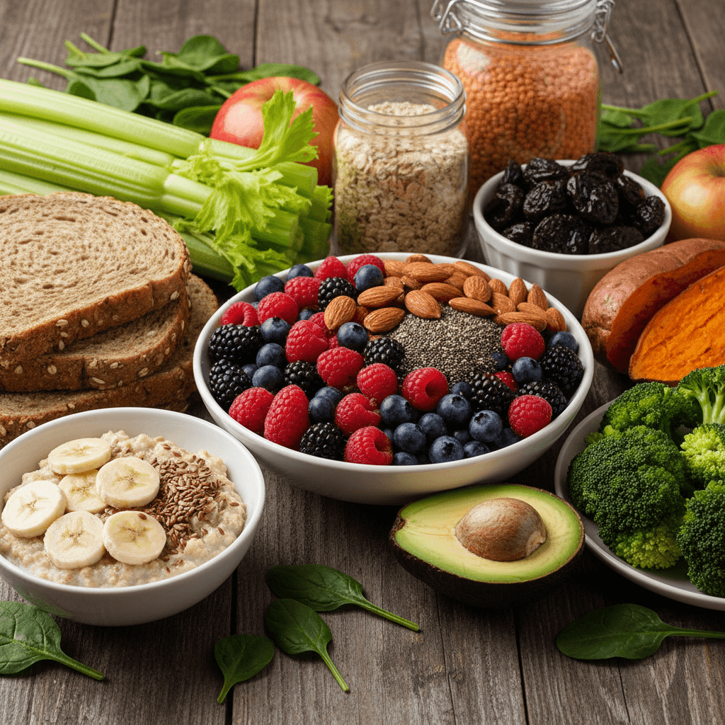 Photo for women over 40 showing high-fibre foods