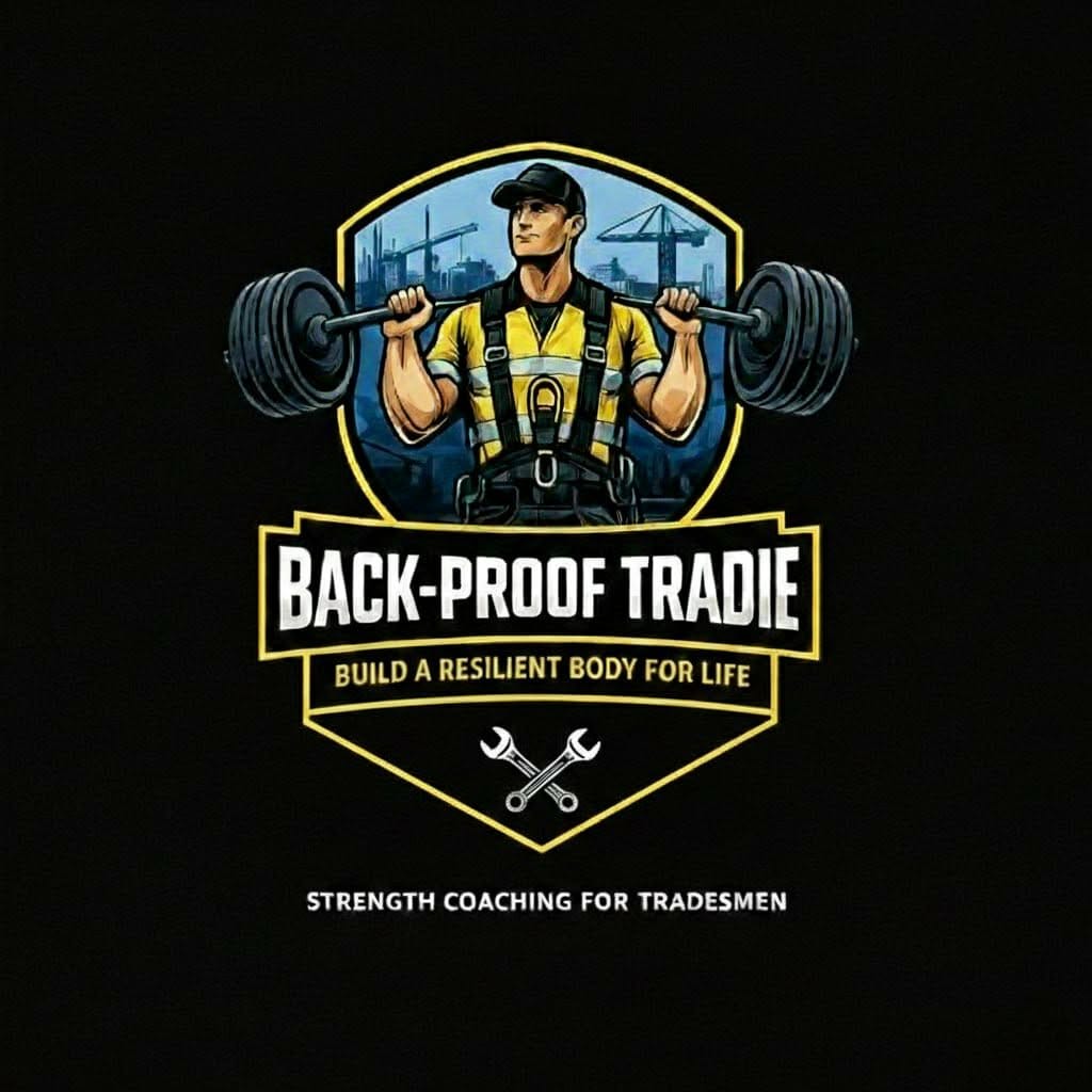 Back-Proof Tradie logo with female trainer demonstrating how to lift weights for Tradie strength
