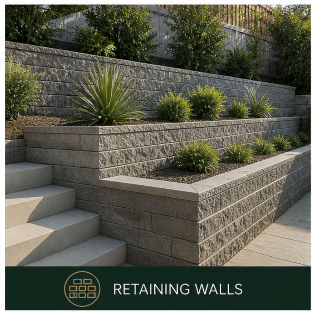 Concrete retaining wall installation for residential property