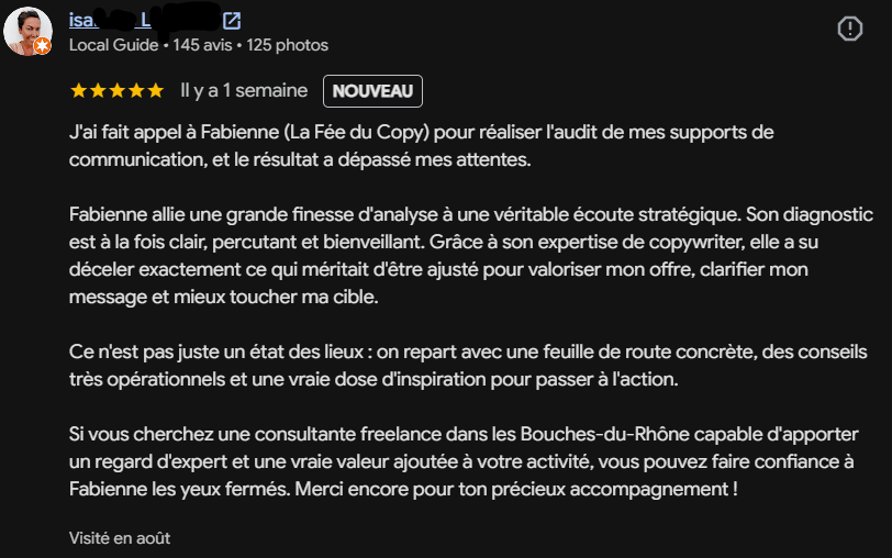 Témoignage client de La Fée du Copy
