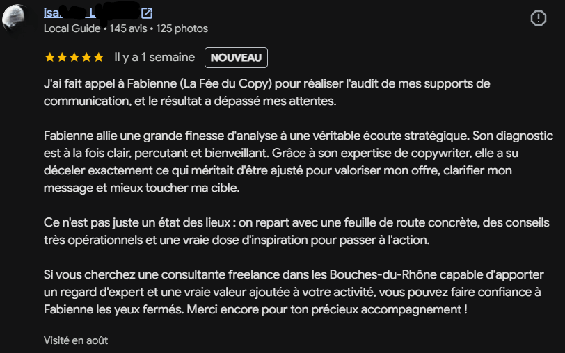 Témoignage client de La Fée du Copy