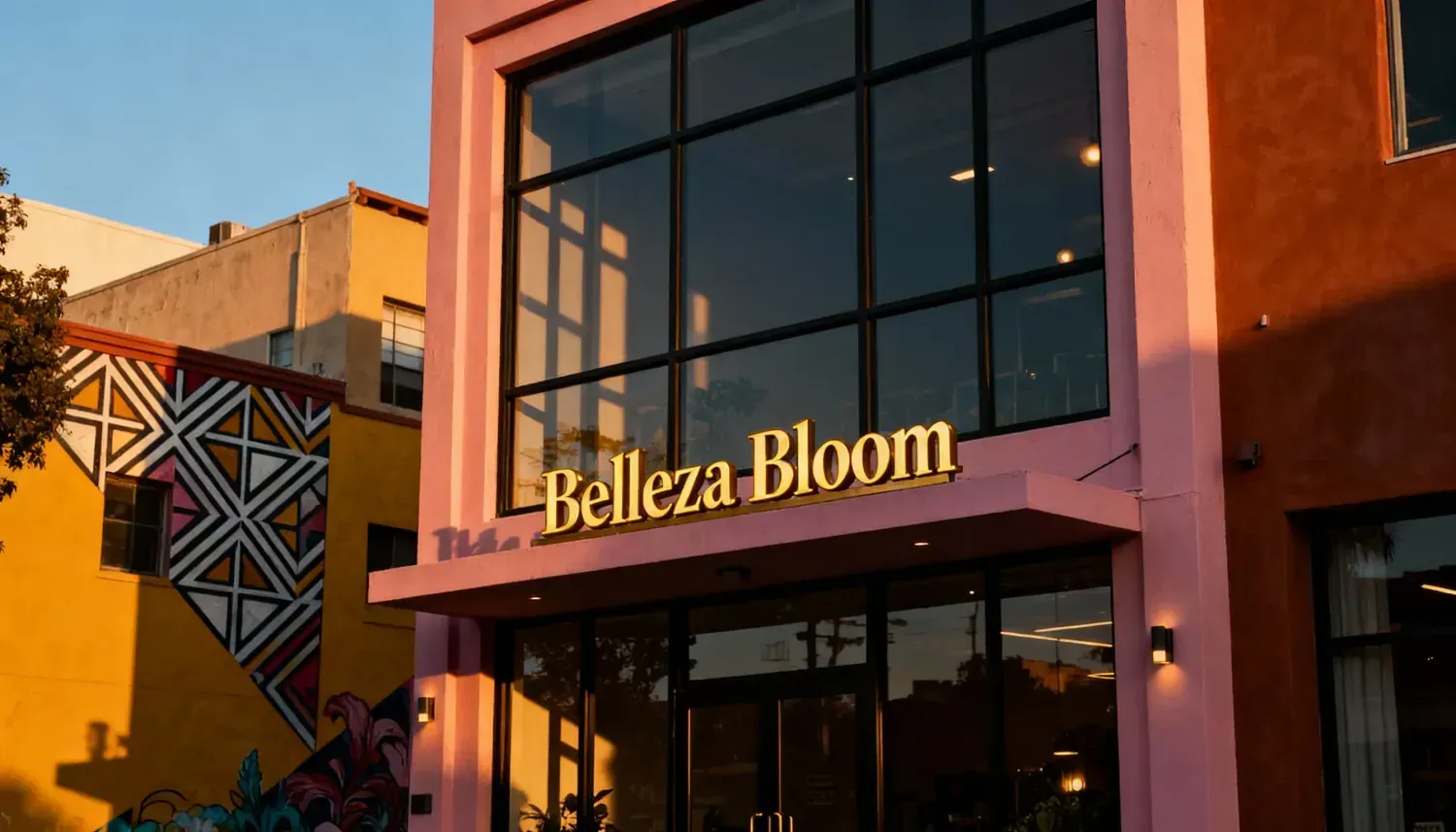 Corredor da clínica com decoração elegante.