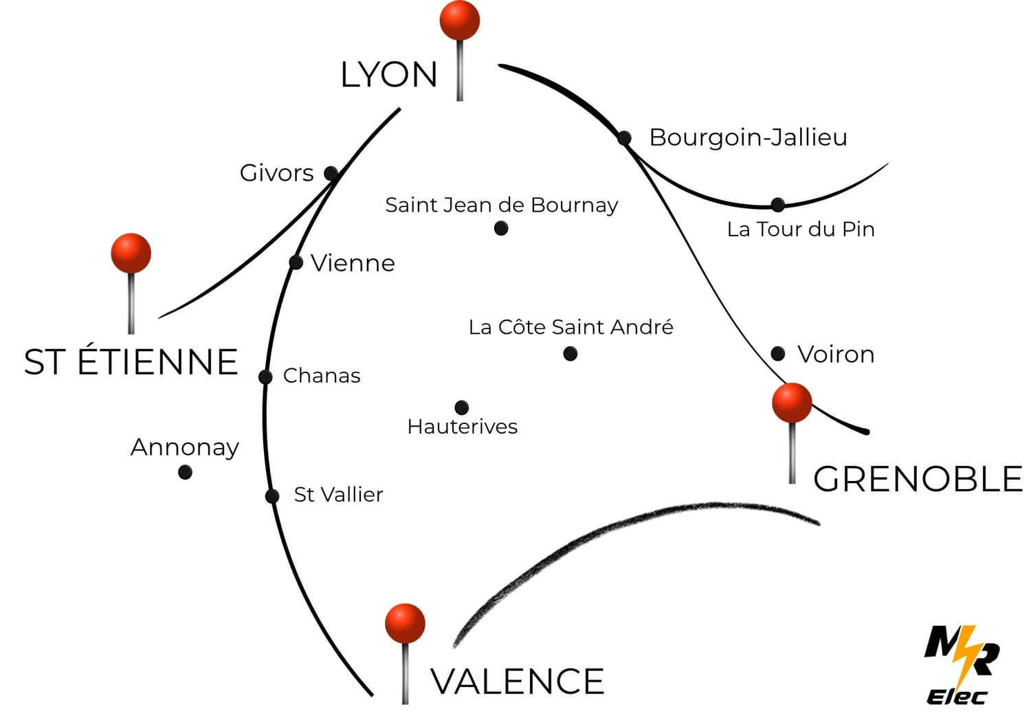 MR Électricité intervient dans le Nord-Isère, notamment à Bourgoin-Jallieu, La Tour-du-Pin, Vienne, Saint-Jean-de-Bournay, La Côte-Saint-André et dans les communes environnantes.