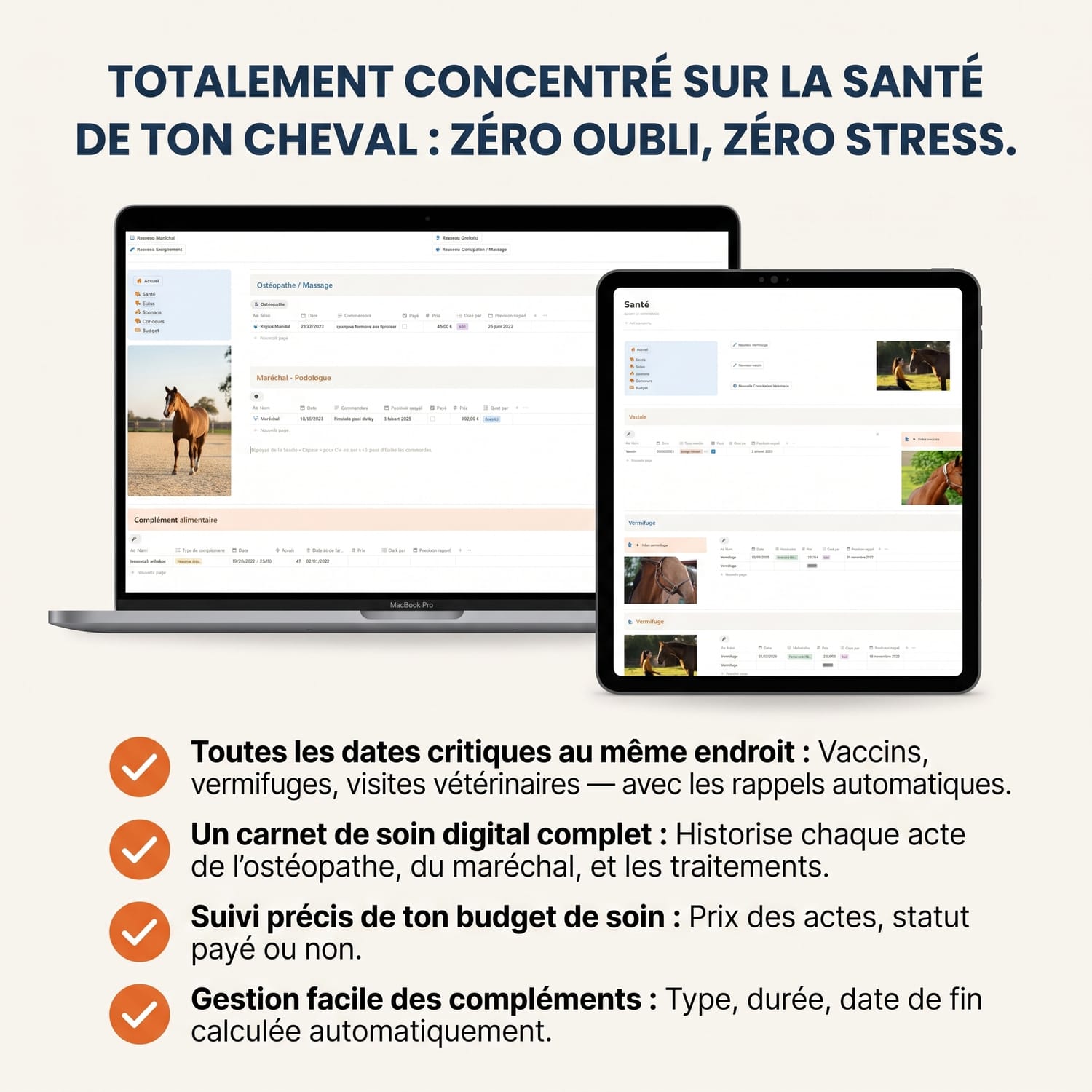La vue santé du template Equi-Life