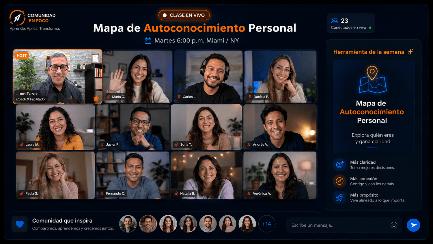 Mockup de sesión en vivo del programa