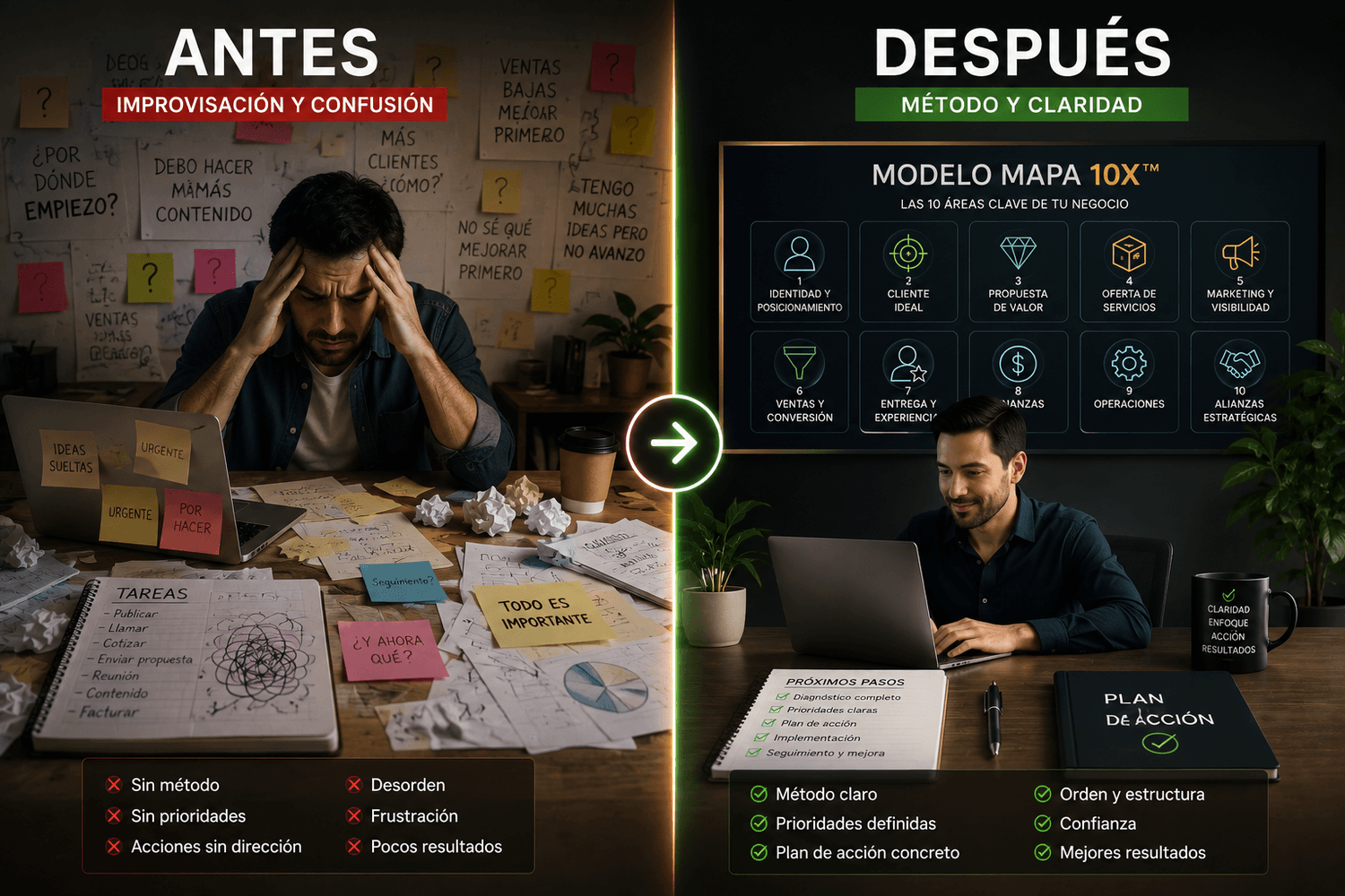 Comparación antes y después de aplicar el Modelo MAPA 10X