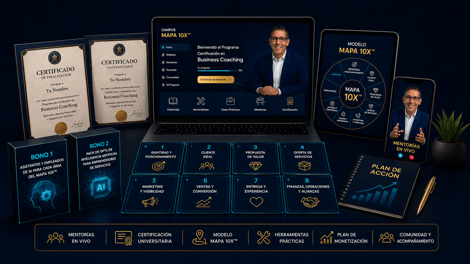 Ecosistema del programa de Certificación en Business Coaching con el Modelo MAPA 10X