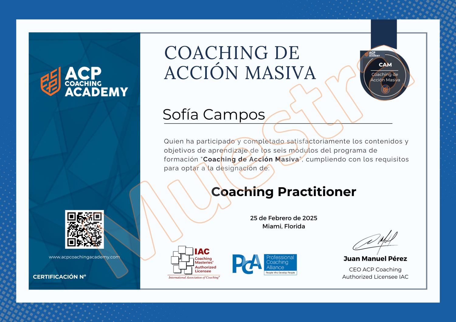 Certificado de la Certificación en Coaching de Acción Masiva