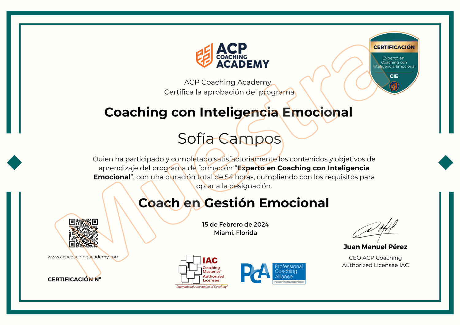 Certificado profesional Coach en Inteligencia Emocional - ACP Coaching Academy
