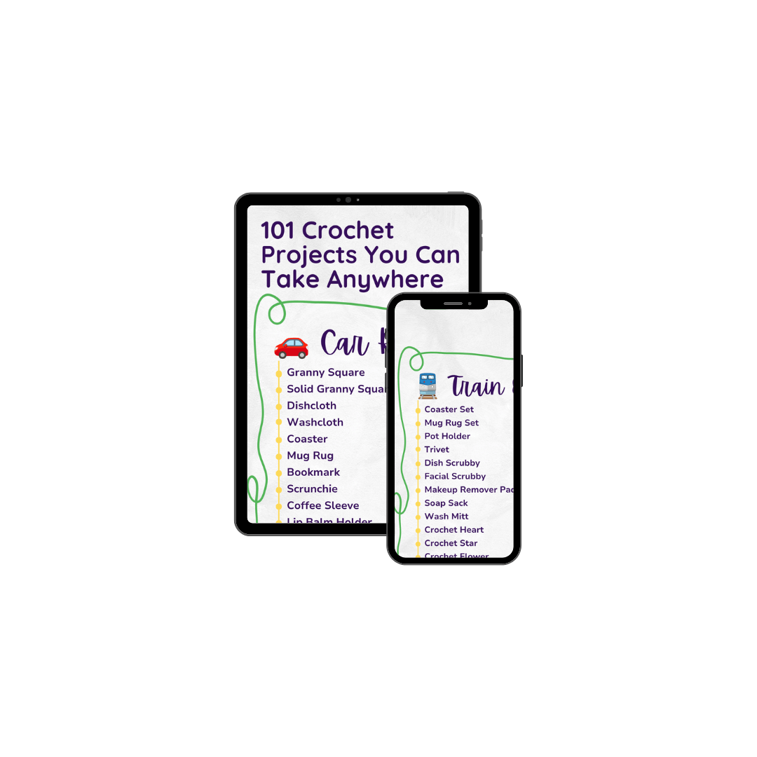 101 Crochet Projects You Can Take Anywhere free list shown on a phone