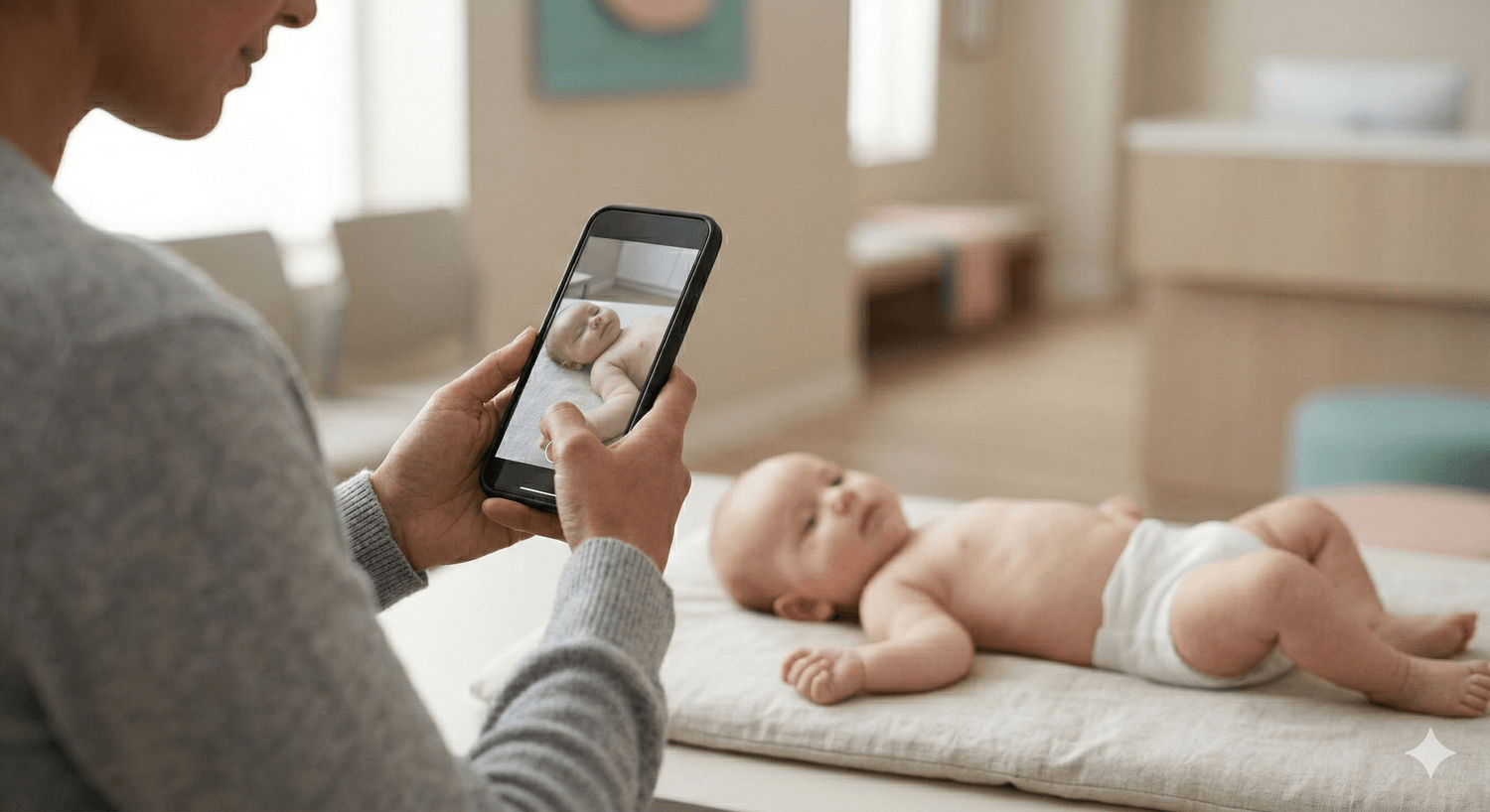 Parent holding a phone to record a short video of an infant’s breathing for pediatric review.