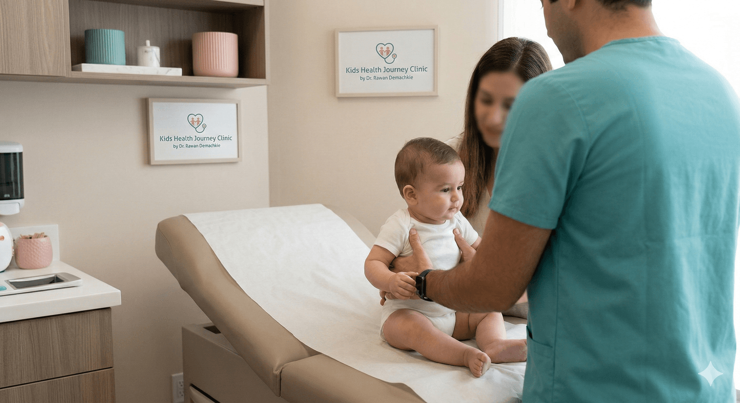 Pediatric assessment of infant breathing using stethoscope and pulse oximeter in Kids Health Journey Clinic by Dr. Rawan Demachkie