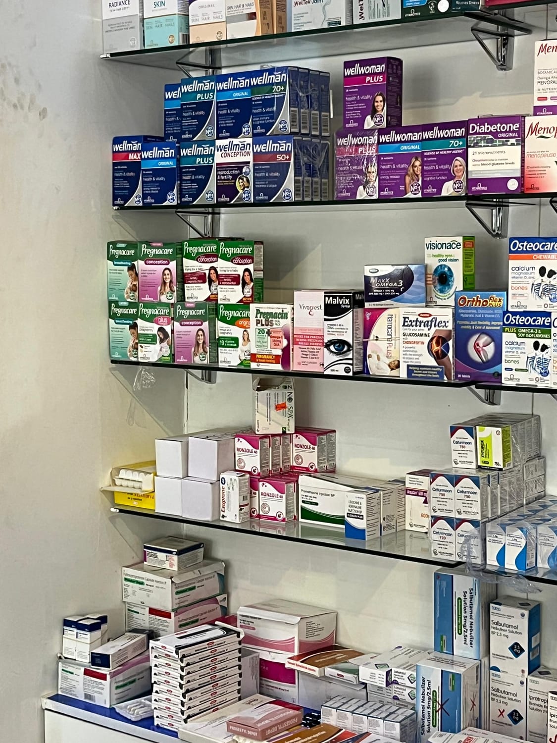 Shelves stocked with medicine