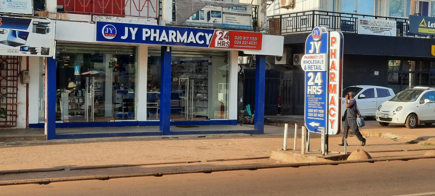 Interior of JY Pharmacy stocked with medicine