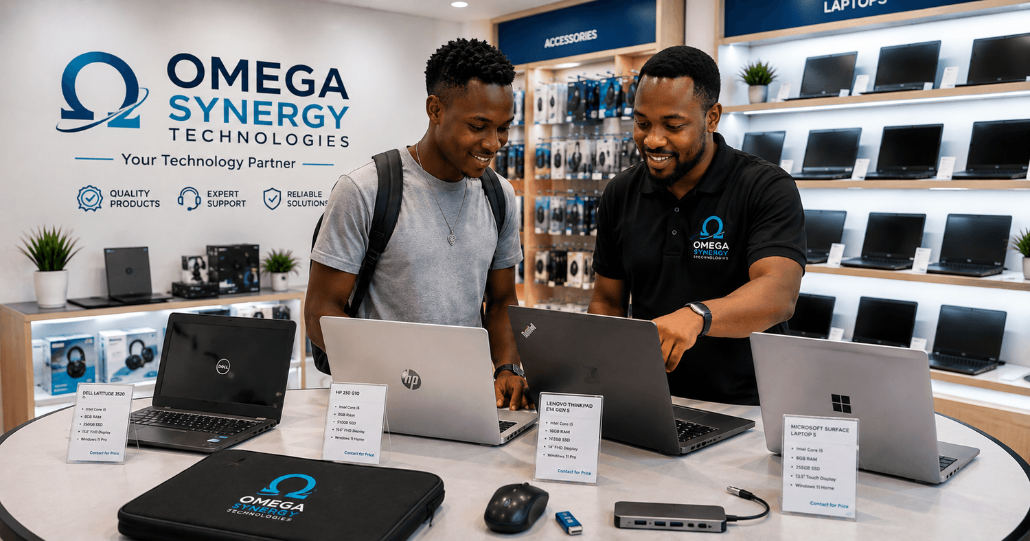 Black African customer shopping for computers in a technology store