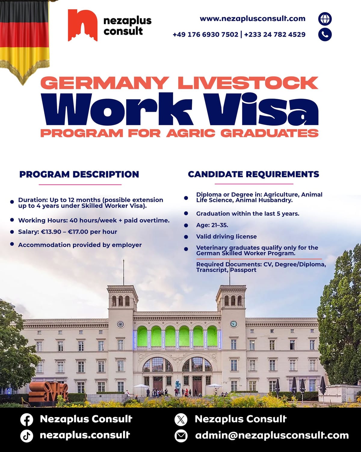 Germany livestock work visa for agriculture graduates flyer
