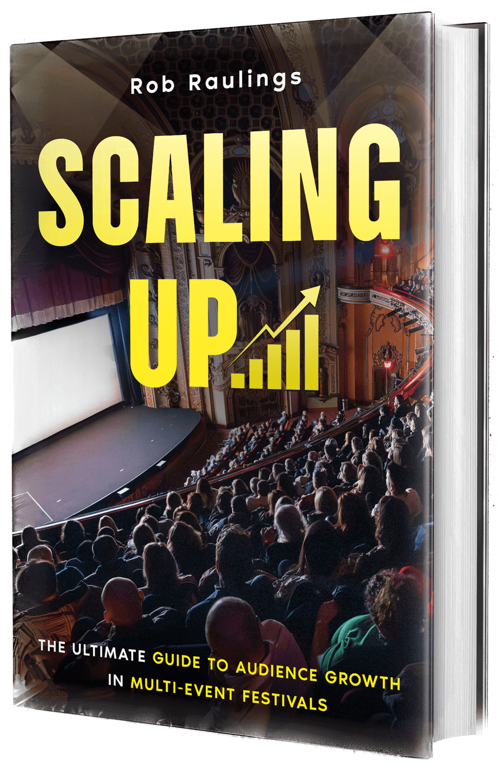 Image of Scaling Up book showing a full theatre with people watching a screen