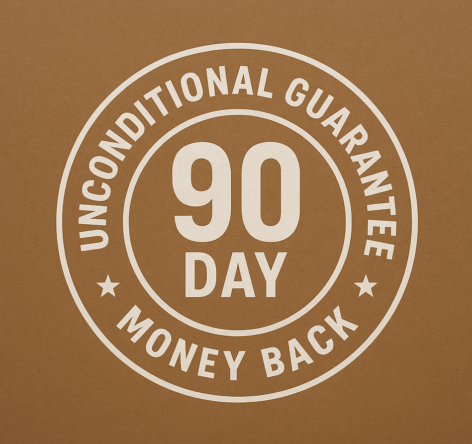 90 day unconditional guarantee- money back if you're not satisfied