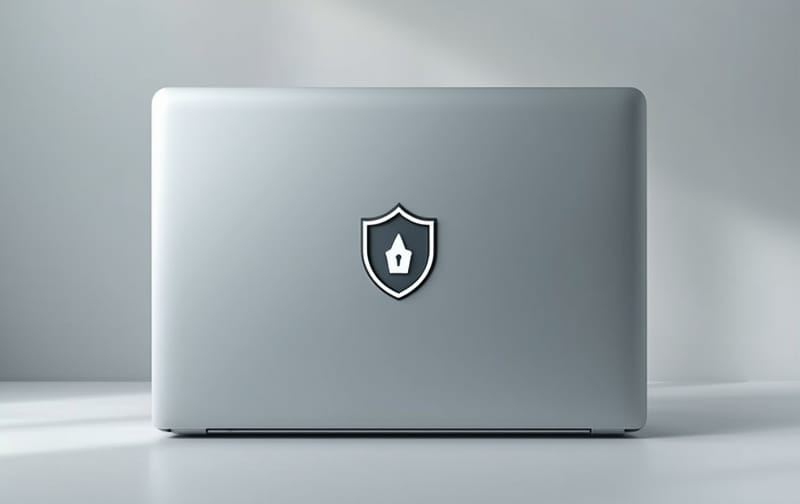 cybersecurity shield laptop material design illustration