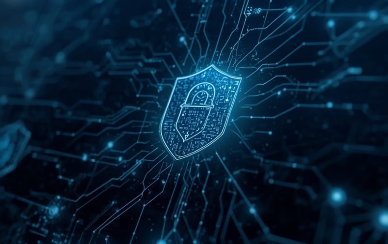 cybersecurity learning dashboard laptop shield illustration