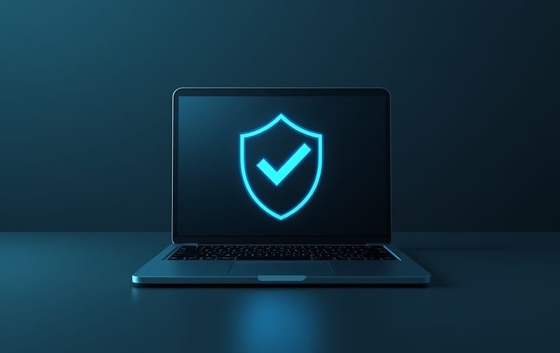 secure checkout cybersecurity laptop shield illustration