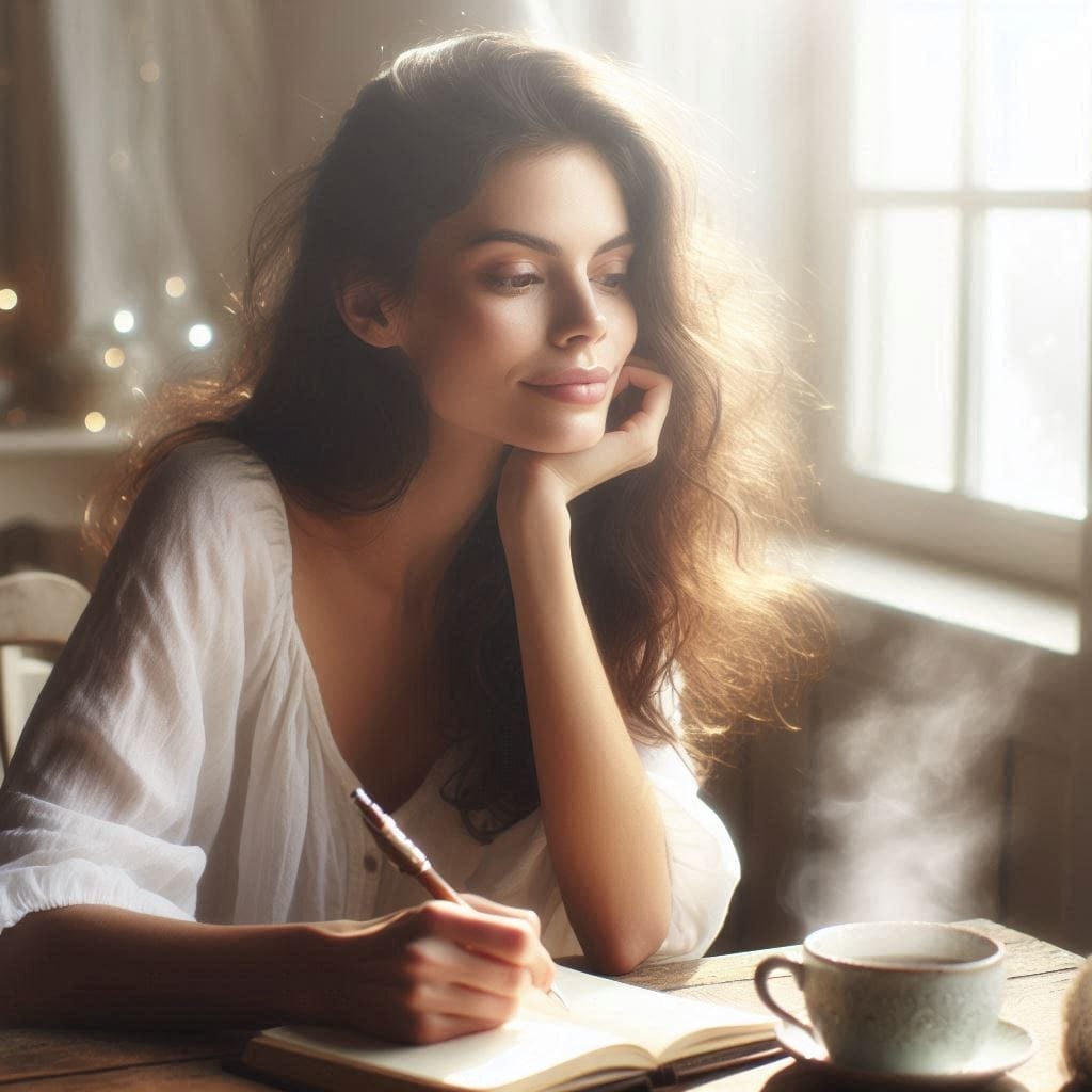 Mujer escribiendo y reconectando consigo misma tras un proceso de autoconocimiento y transformación emocional.