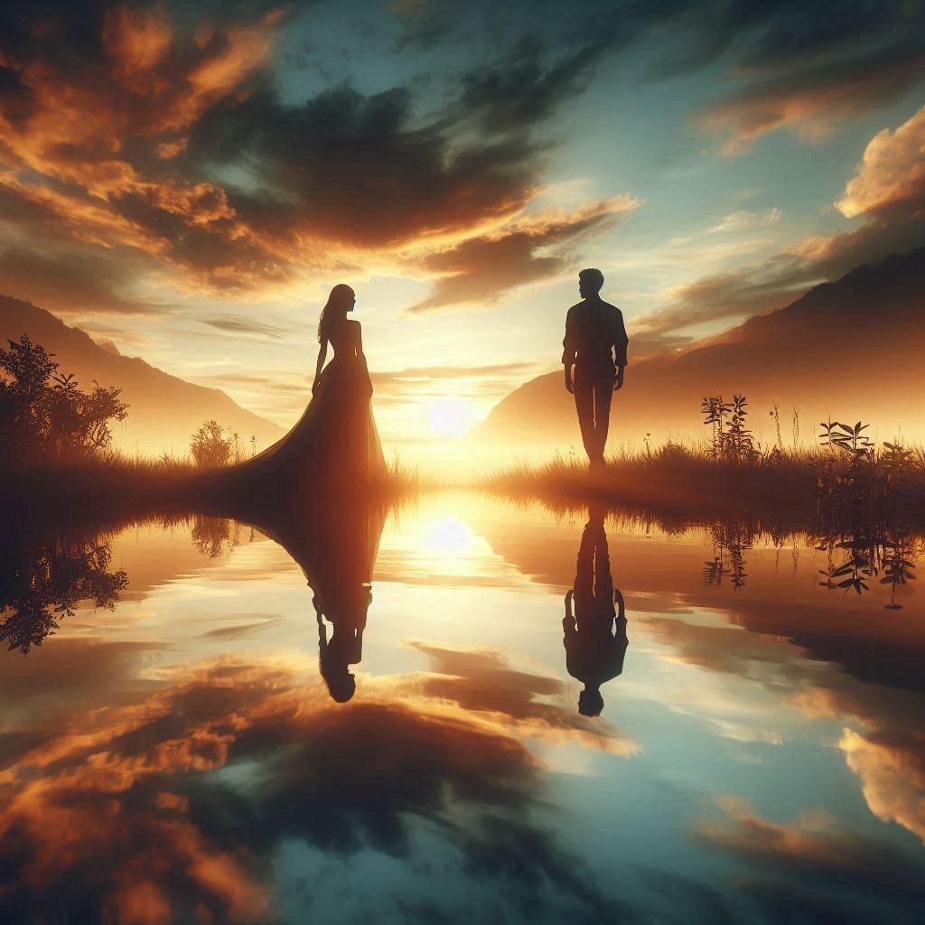 Pareja compartiendo una conexión profunda y consciente al amanecer, símbolo de la verdadera intimidad más allá del enamoramiento.