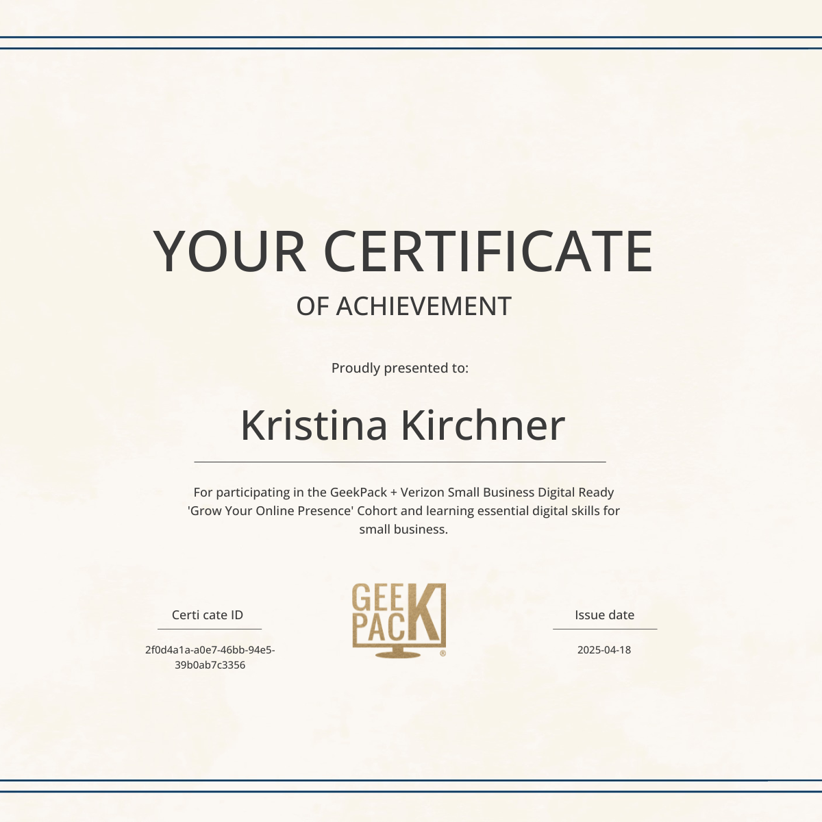 GeekPack/Verizon Digital Ready Certification