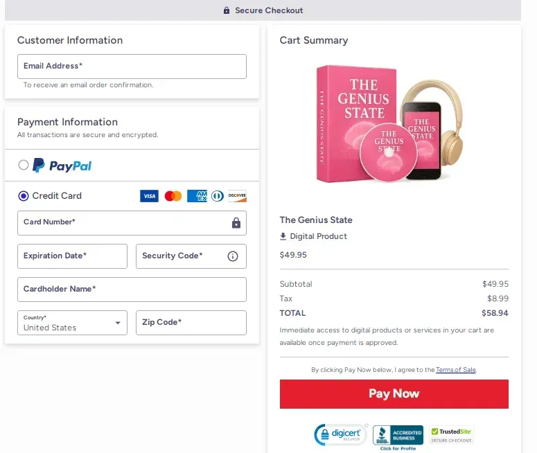 The Genius State Checkout Page