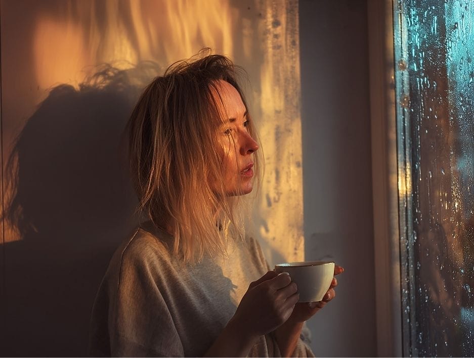 woman reflecting calmly on relationship patterns