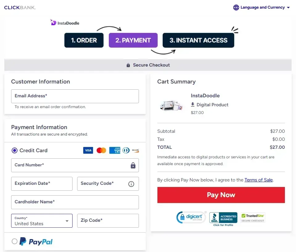 instadoodle payment page