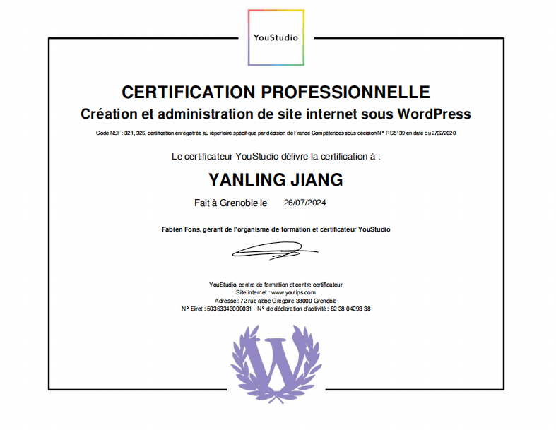 certification-wordpress-yanling-jiang