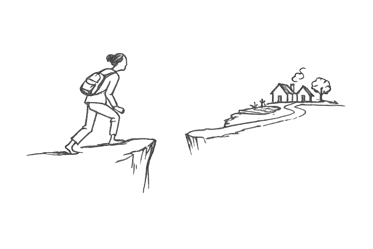 Illustration au crayon : un chemin qui fait une boucle