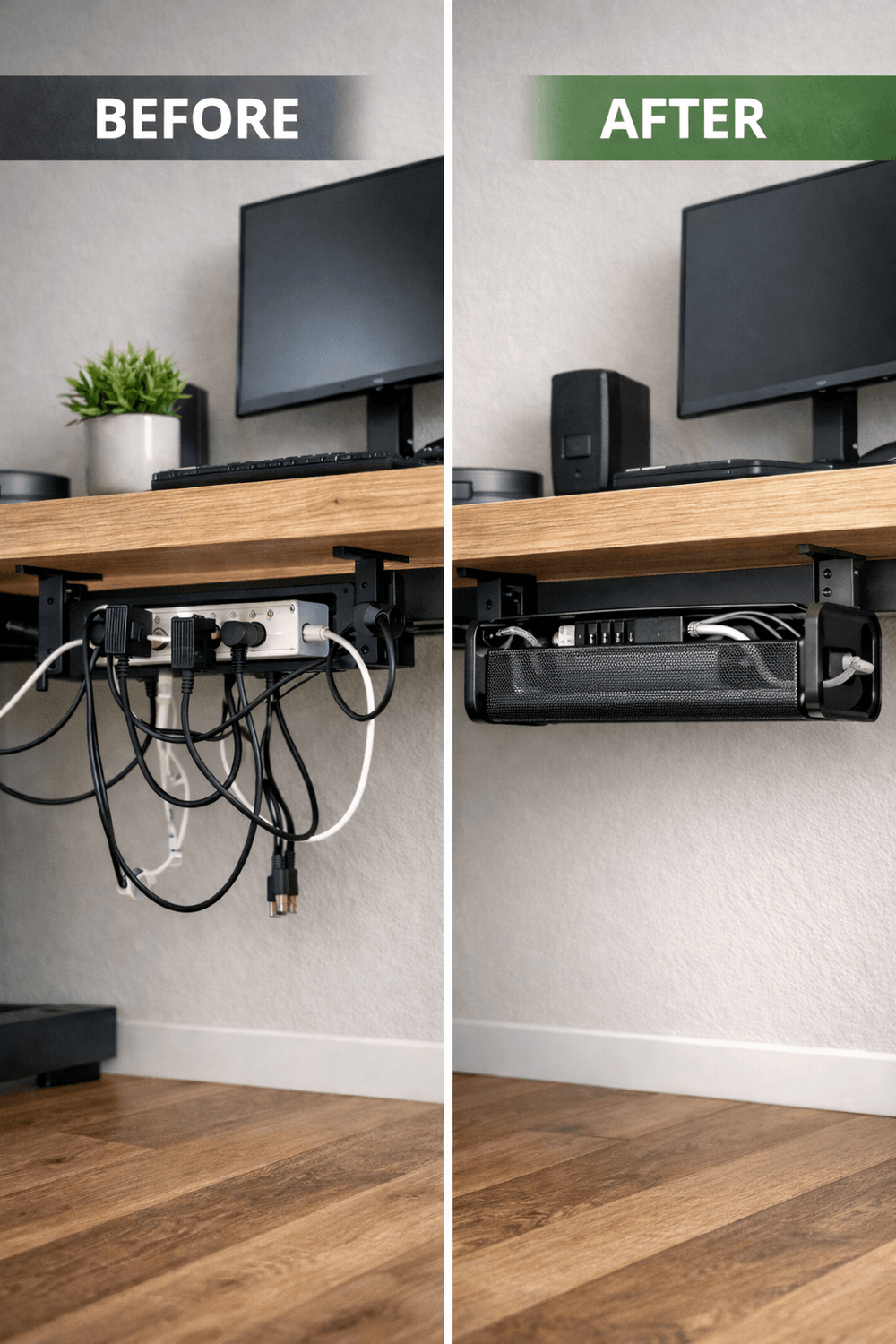 Under desk cable management tray