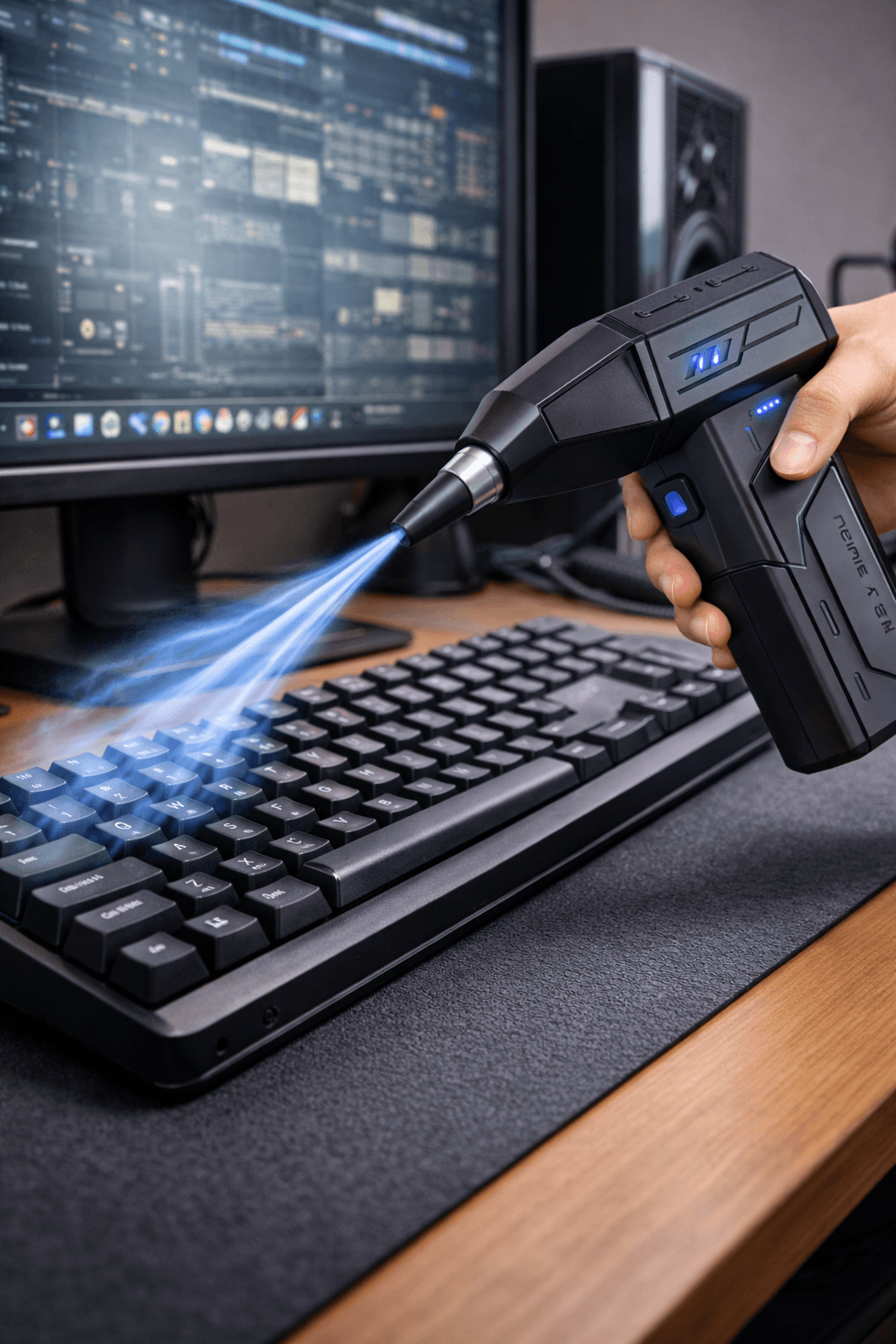 Cordless electric air duster for keyboard cleaning