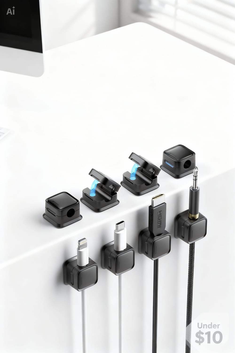 Magnetic desk cord organizer clips