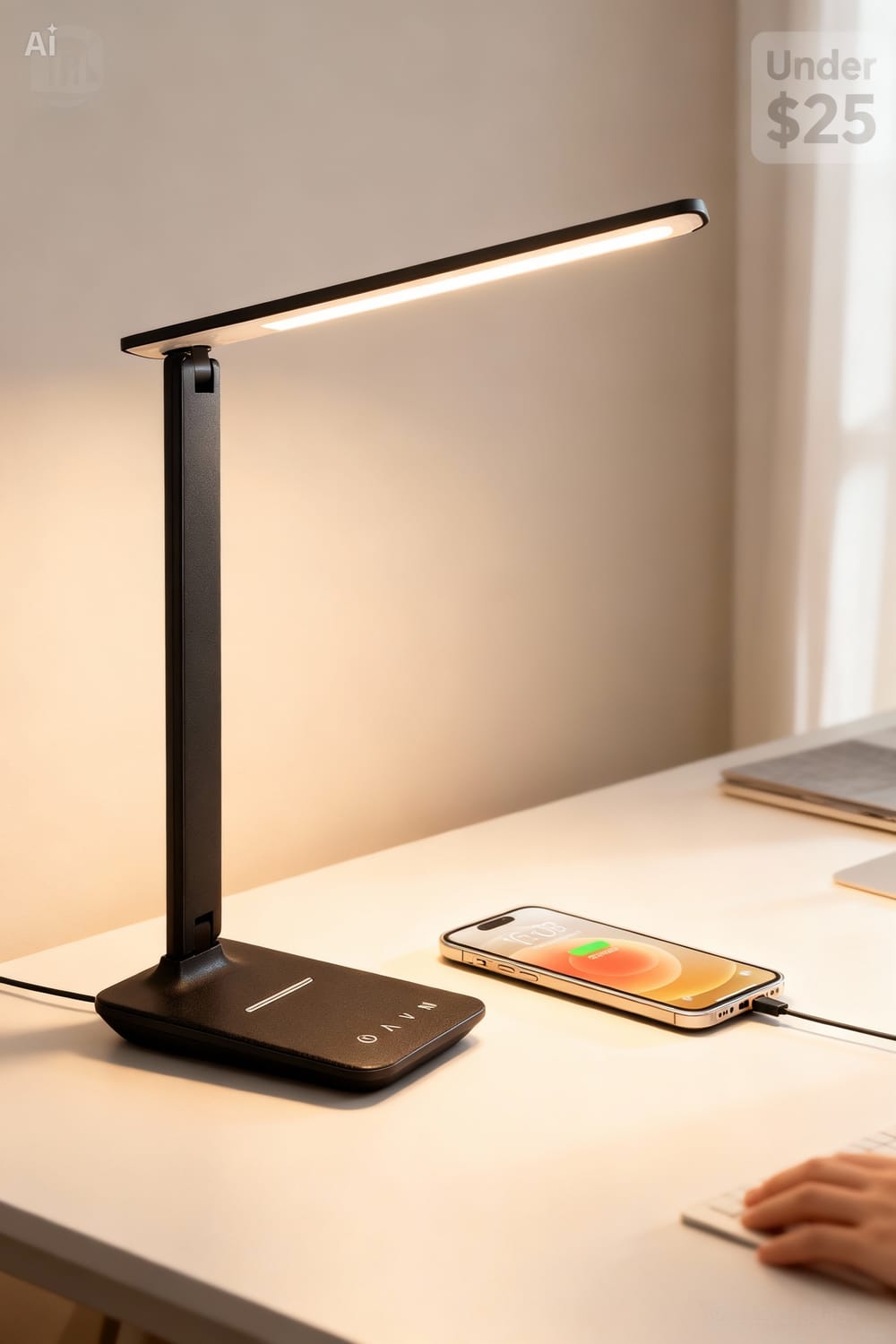 LED desk lamp with USB charging port