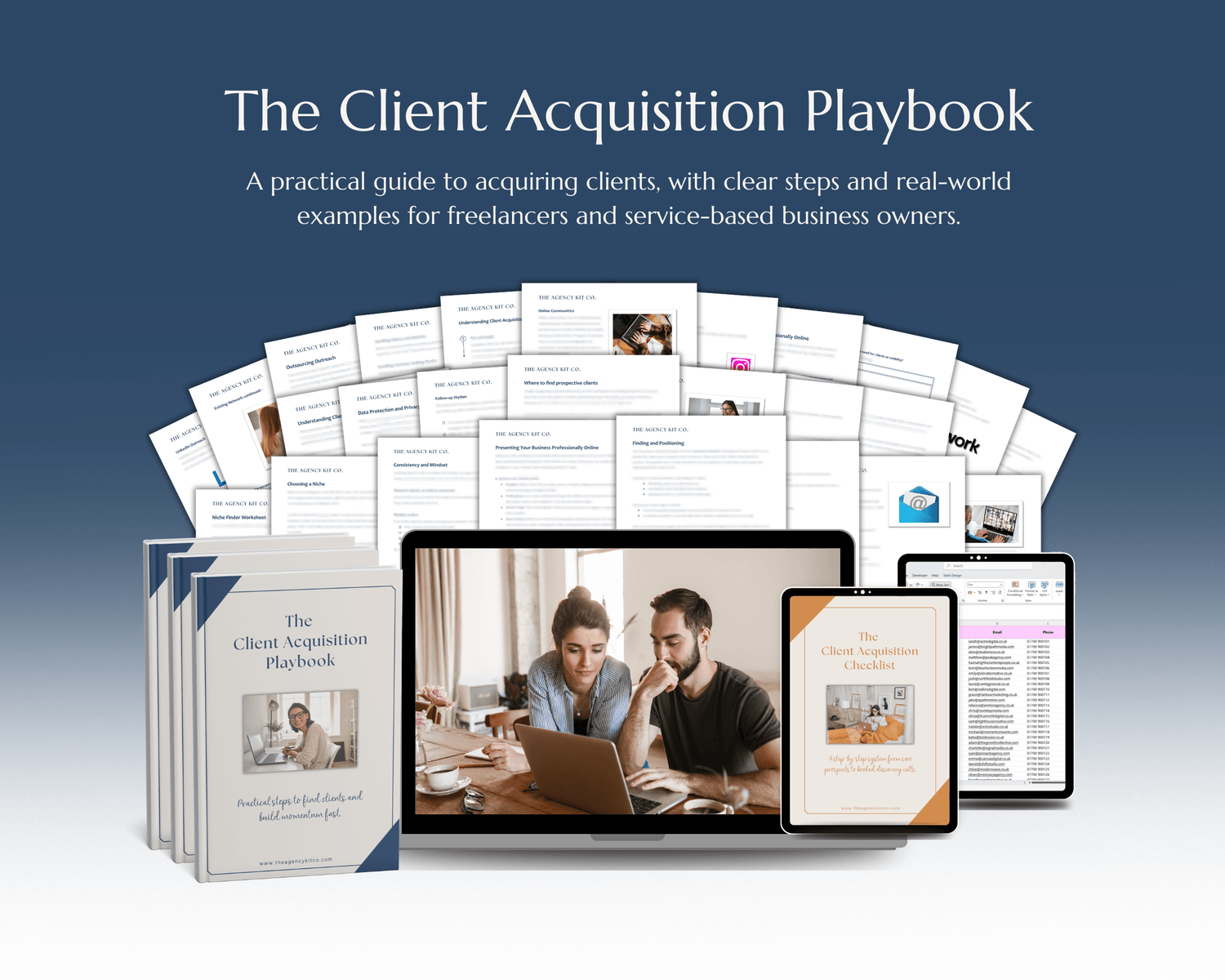 Client Acquisition Playbook – main product pages mock-up by The Agency Kit Co