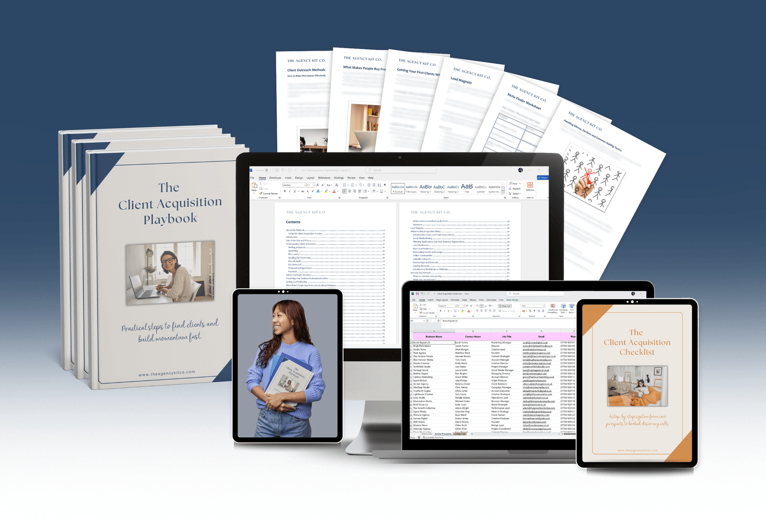 Client Acquisition Playbook – main product mock-up by The Agency Kit Co
