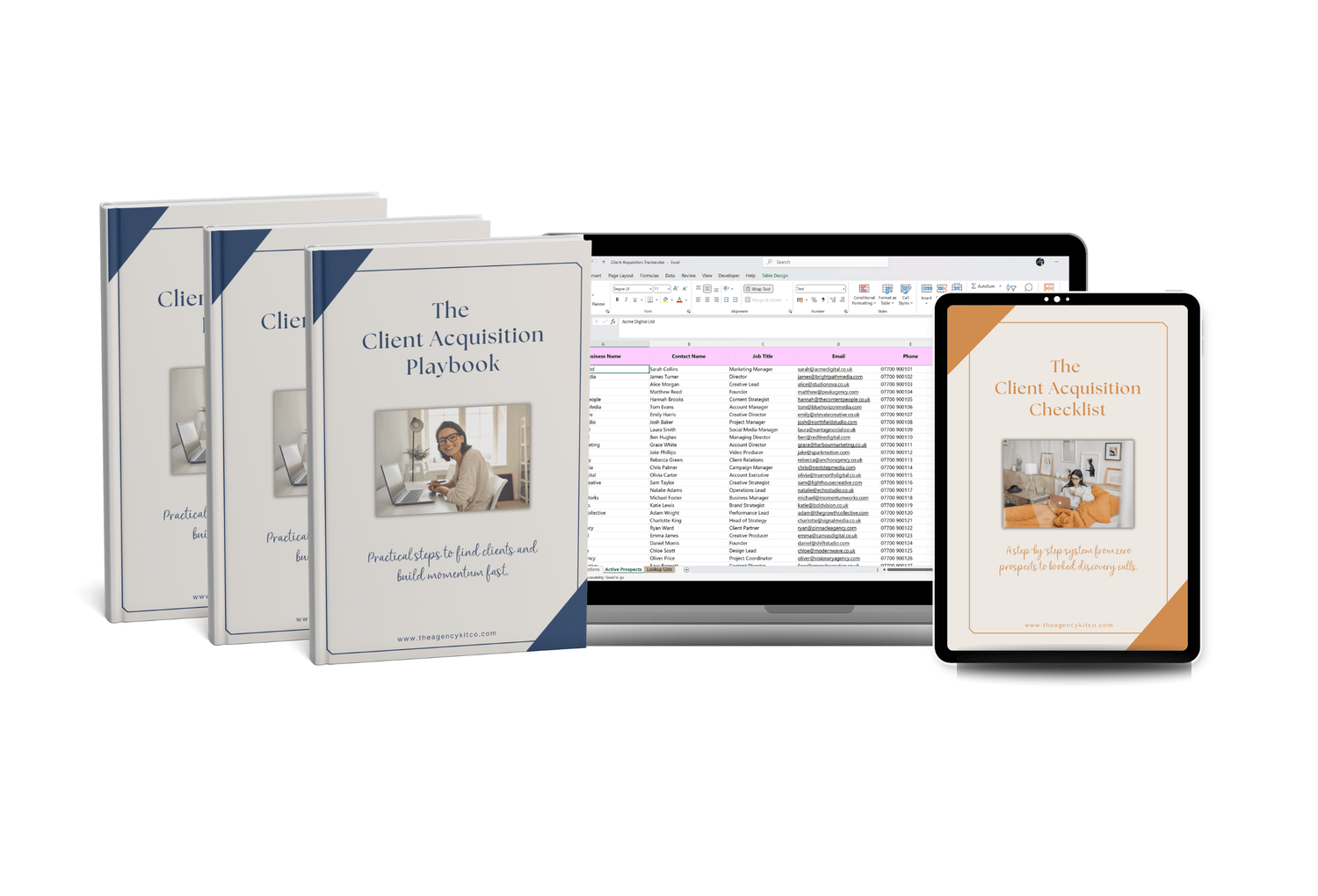 Client Acquisition Playbook – cover mock-up by The Agency Kit Co