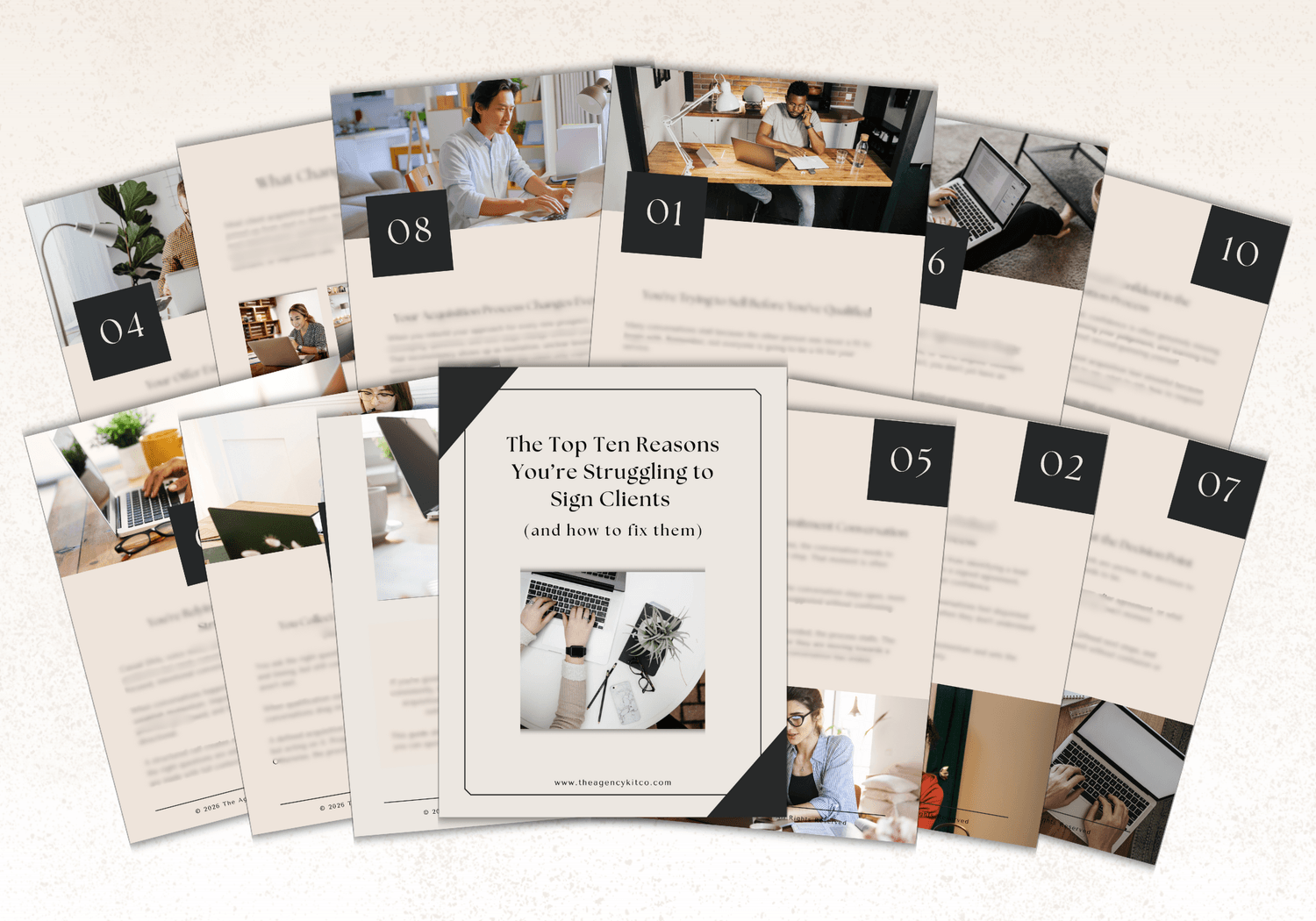 he Client Acquisition Playbook by The Agency Kit Co – client acquisition system and tracker for finding and signing clients.