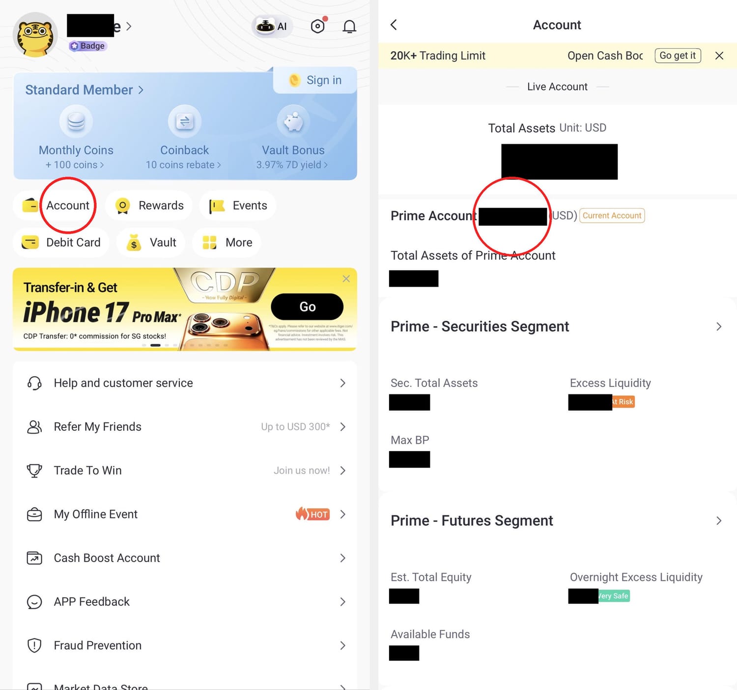 Finding your account number in the Tiger Trade app