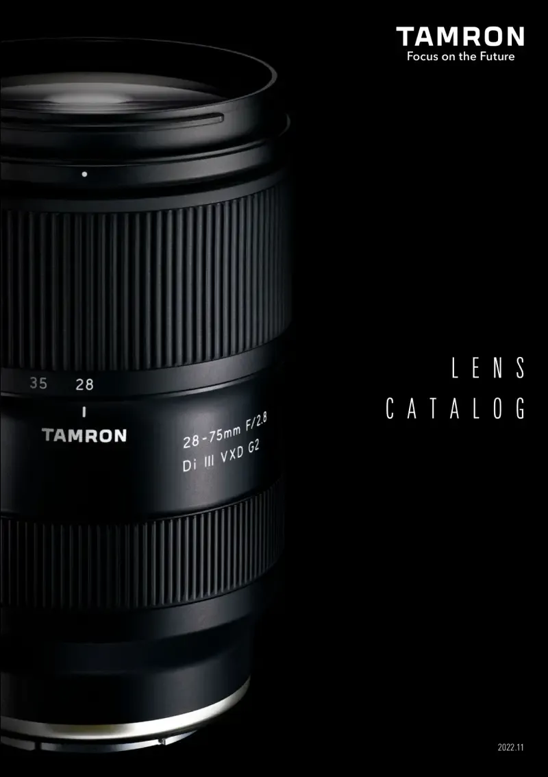 Tamron objektívkatalógus borítója a 28-75mm F/2.8 Di III VXD G2 objektívvel