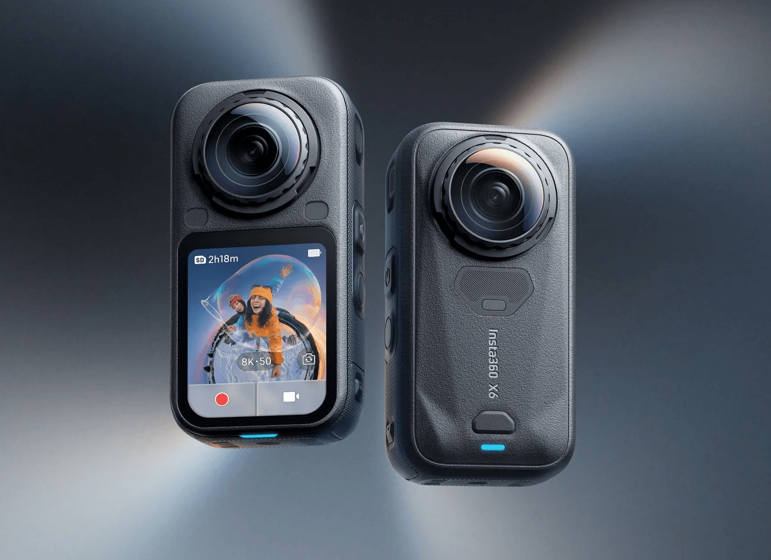 Insta360 X6 360 fokos kamera két objektívvel és kijelzővel