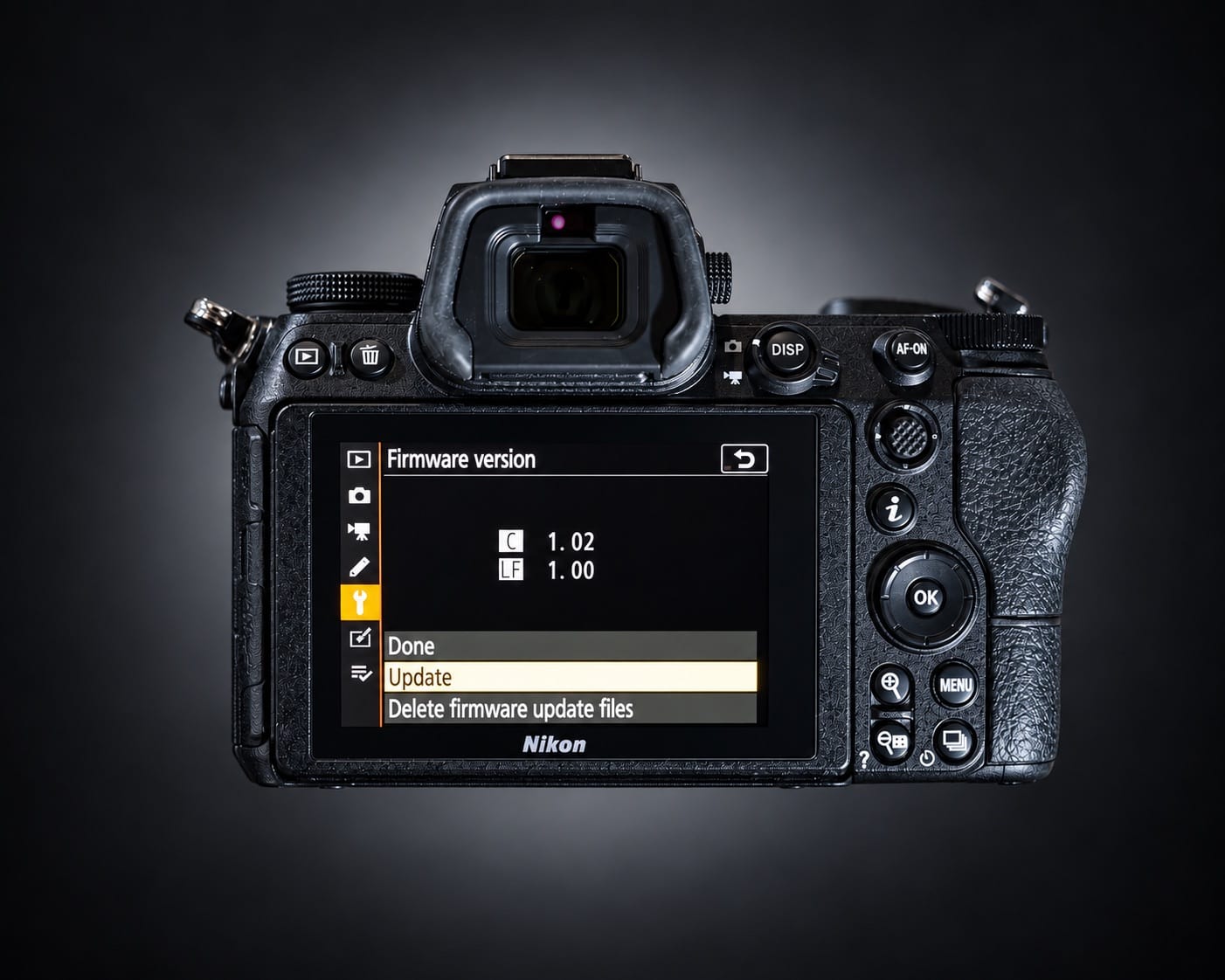 Nikon Z8 firmware-verzió képernyője