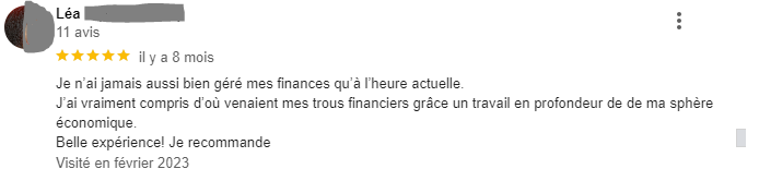 Avis Google de Léa sur son coaching en gestion des finances personnelles
